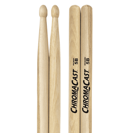 ChromaCast 5B Hickory Drumsticks Pair - Wood Tipped - Drum Sticks Tour Tested by Pro Drummers - Real n Hickory Wood