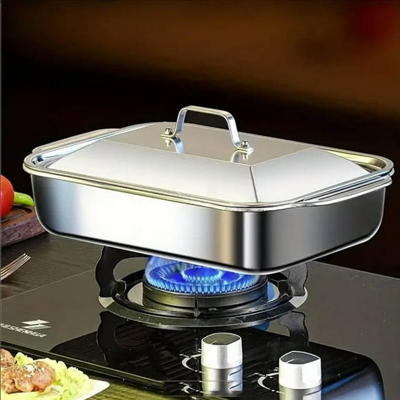 Nonstick Stainless Steel Baking Tray with Lid for Holiday Entertaining Versatile Heating Sheet Ideal for BBQs Buffets and Grilling