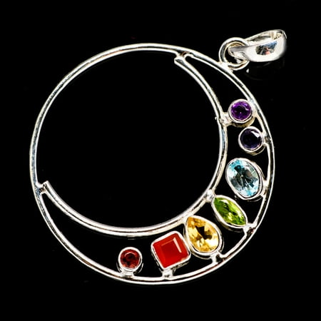 Hand Stamped Silver Jewelry - Multi-Stone Chakra Moon Pendant 2