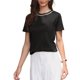 thumbnail image 1 of INSPIRAR CHIC Tops de Cuello de Tweed para Mujeres 2026 Blusa Elegante de Manga Corta de Verano XS Negra, 1 of 6