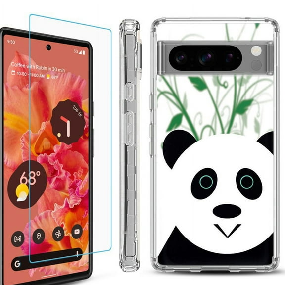 OneToughShield ® Compatible with Google Pixel 8 Pro, Shockproof Phone Case, with Tempered Glass Screen Protector - Panda