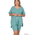 thumbnail image 2 of Zenana Women's Brushed DTY Microfier V-Neck Short Sleeve Hi-Low Hem & Biker Short Loungewear Set, 2 of 3