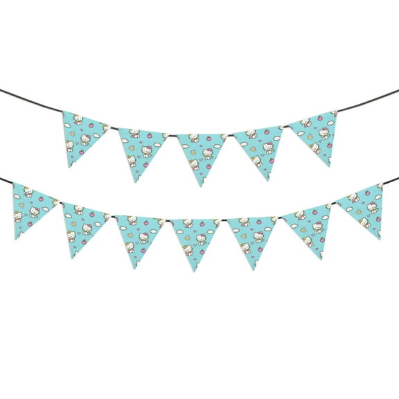 Hello kitty Banner Triangle Bunting Banner, 12 Pieces Christmas Party Bunting Canvas Flags Pennant Garland for Christmas Halloween Party Outdoor and Home Decoration