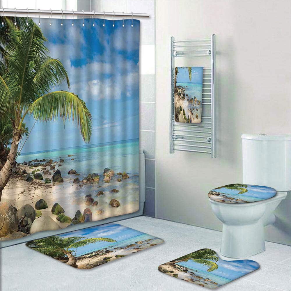 PRTAU Romantic Beach Tranquil Scene Palm Trees Caribbean