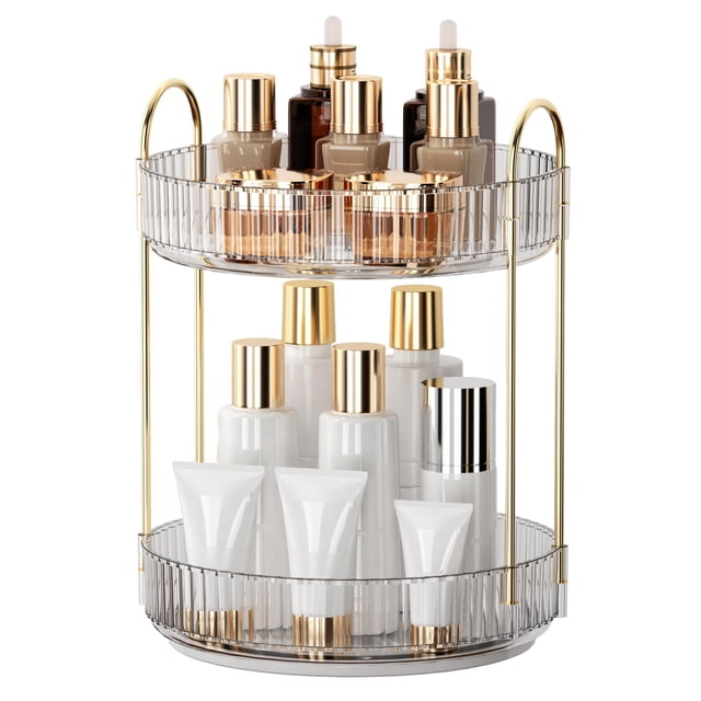 Organizador de maquillaje YCIA&DONE 360, giratorio, blanco transparente, 2 niveles