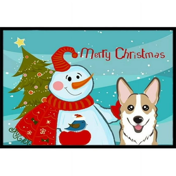 Snowman With Sable Corgi Indoor & Outdoor Mat, 24 x 36 in.
