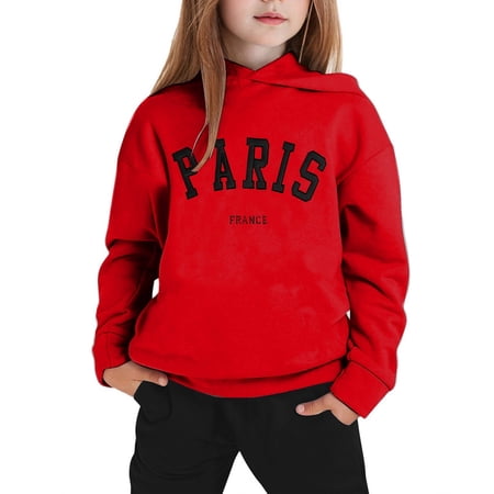Wdgfv Girls Casual Long Sleeve Hoodie Sweatshirt and Jogger Sweatpants 2 Piece Tracksuit Set for Kids Comfortable Winter Outfit Red 9-10 Years