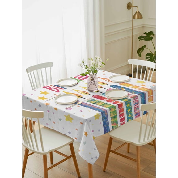 Happy Birthday Tablecloth Rectangle Table Cloth 60x84 ,Waterproof Outdoor Table Cloth Covers Decorative Table Protector ,Colorful Star Funny Celebration Washable Table Cover for Kitchen Dinning Party