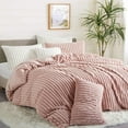 thumbnail image 4 of JOLUSERE Soft Pink Fluffy Striped Duvet Cover Queen Set, 3-Piece Super Soft Faux Rabbit Fur Winter Warm Fuzzy Comforter Cover, 4 of 14