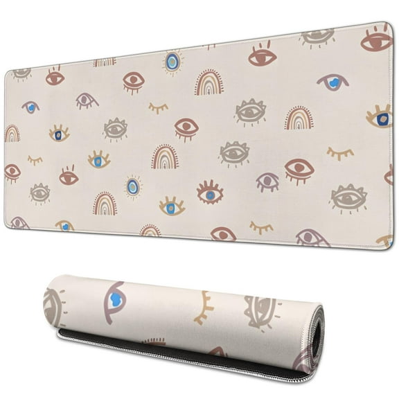 Long Mouse Pads for Desk,Brown Boho Eye and Rainbow Pattern Desk Mats on Top Of Desks, Desk Mouse Pad Extra Large with 3mm Non-Slip Base and Stitched Edge for Gaming,Office,Work,Home 31.5"x11.8"