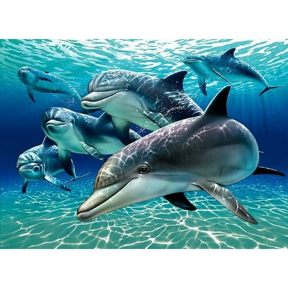 Pod of Dolphins Painting Edible Icing Image Cake Topper for 1/4 sheet cake