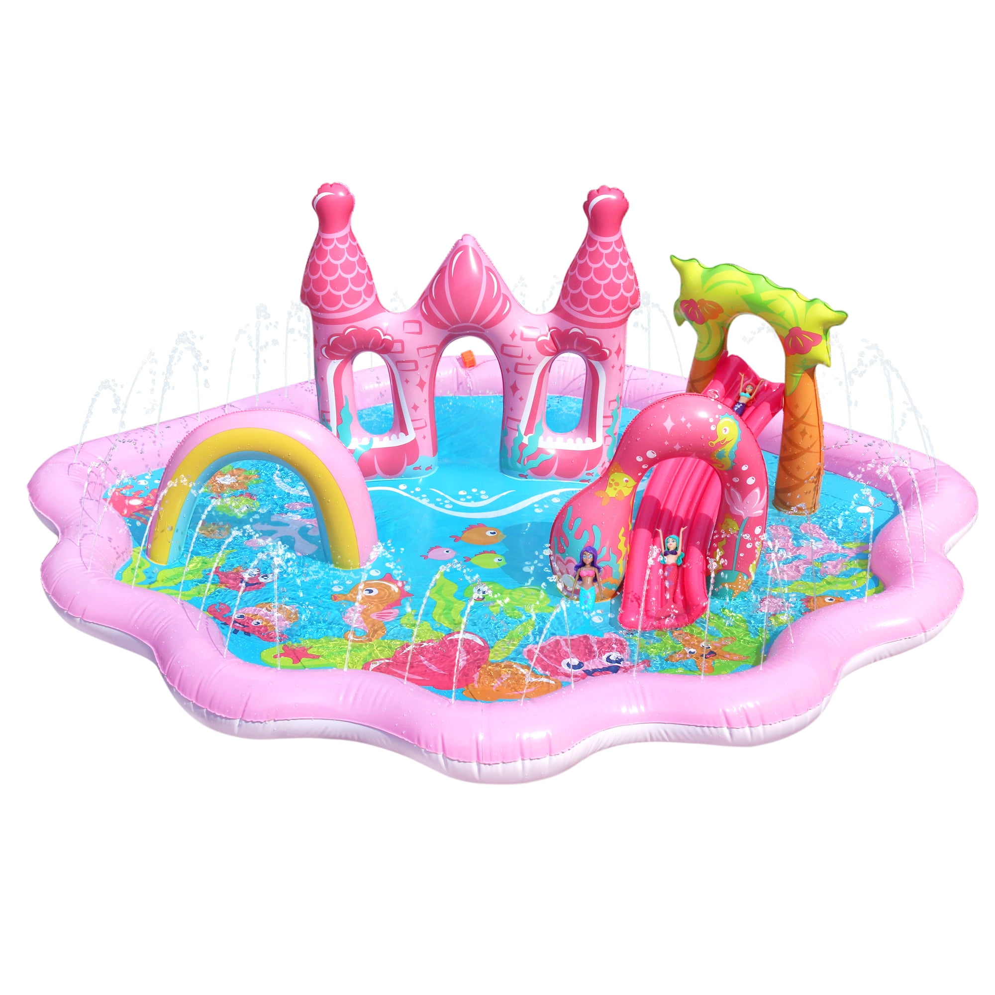 Banzai Mermaid Lagoon Inflatable Splash Park with 3 Mermaid Dolls for Ages 3+