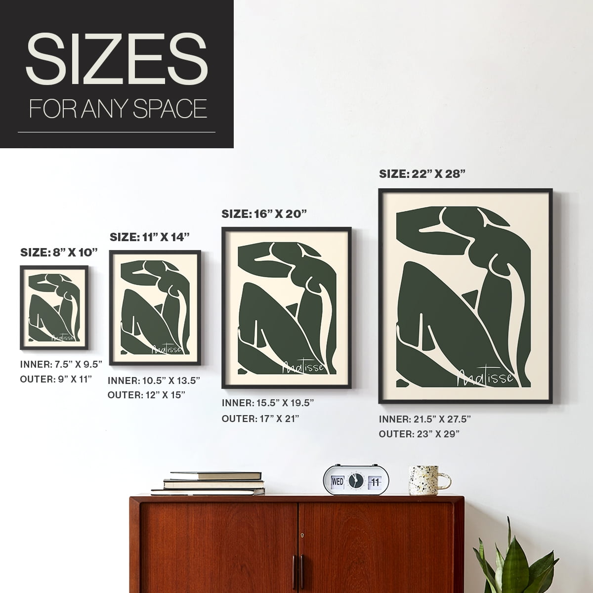 Matisse CCCVII in Black Solid Wood 16 x 20 Framed Print