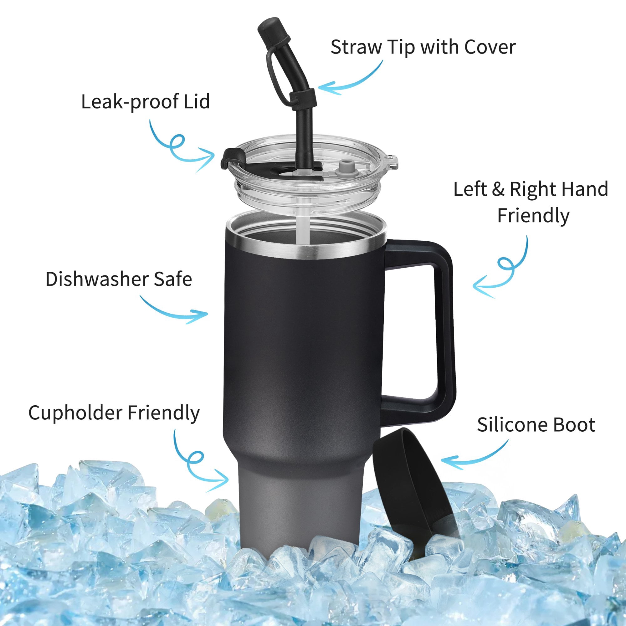 Insulated Water-Bottle 40oz Tumbler - Keep Cold 34-Hrs Hot 10-Hrs,Stainless Steel Travel Mug with Handle and Straw,Leak Proof Coffee Cup Gifts for Women Men