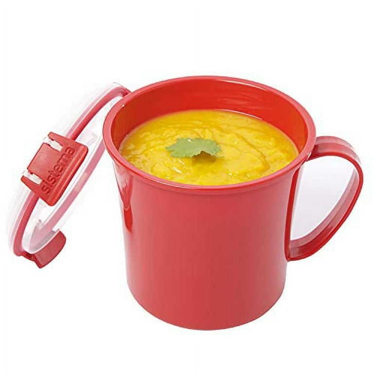  Sistema Microwave Soup Mugs, Microwave Food Containers with  Steam Release Vents, 656 ml, BPA-Free, Recyclable with TerraCycle, Red