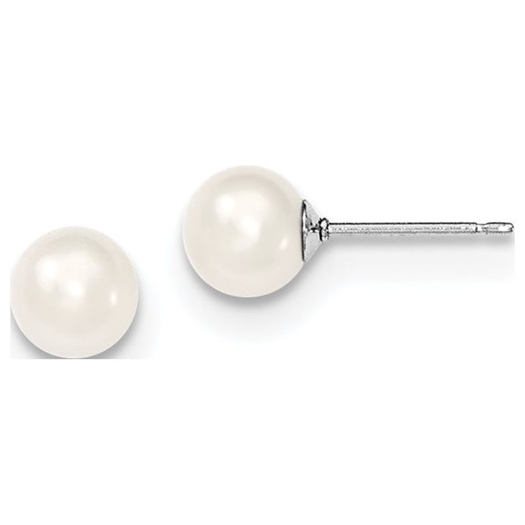 Primal Silver Sterling Silver Rhodium-plated 6-7mm White Freshwater Cultured Round Pearl Stud Earrings