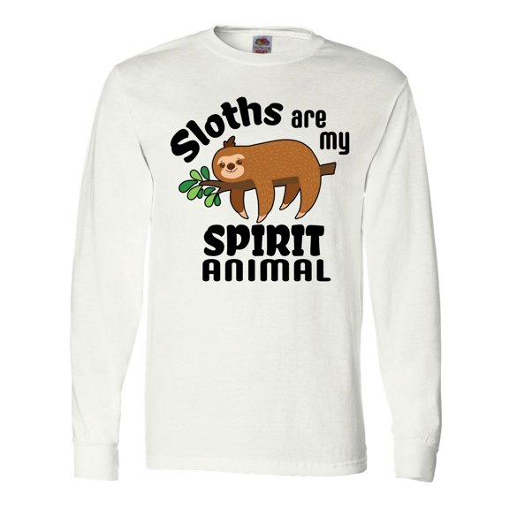 Inktastic Sloths Are My Spirit Animal with Cute Sloth Illustration Long Sleeve T-Shirt