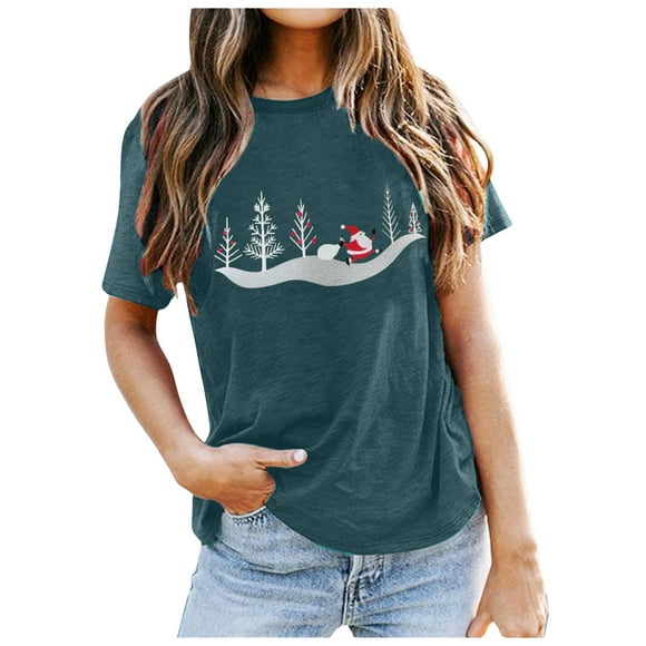 LUOGENLI Female T-shirts for Womens Women's Summer Round Neck Fashion Christmas Print Short Sleeve T Shirt T-shirts for Women Graphic Tee St. Patrick's Day Navy S