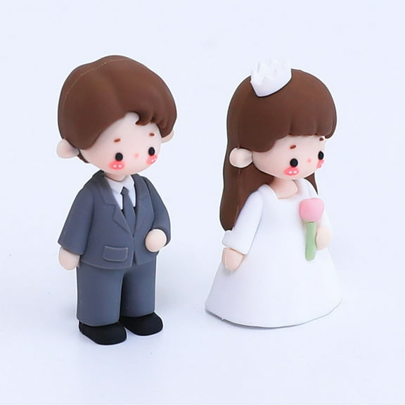 WHAMVOX Bride and Groom Wedding Cake Toppers Soft Glue Materials Assorted Color 2pcs