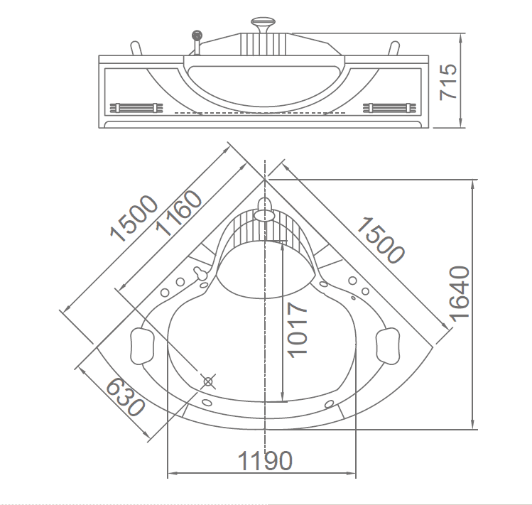 Empava 59" Luxury 2 Person Hydromassage Corner SPA Tub Freestanding Massage Bathtub EMPV-JT319