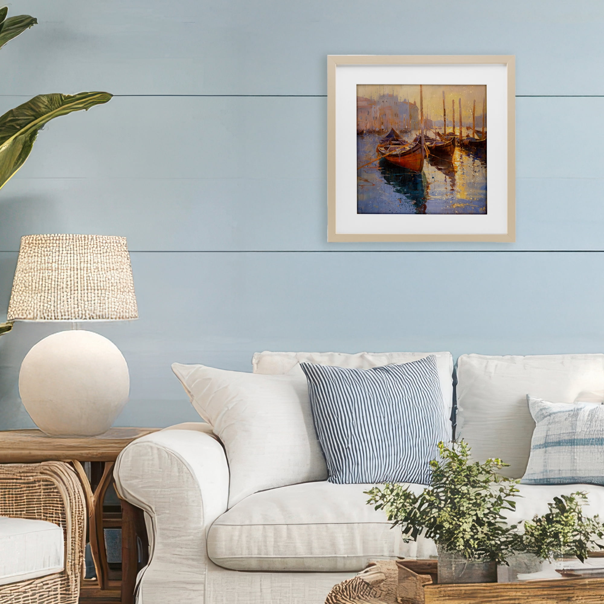Stupell Industries Speckled Venice Boats Birch Framed Print Under Glass, design by Marta Wiley