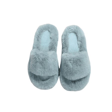 

JUSTUP Womens Furry Slippers Open Toe Indoor Outdoor House Casual Flat（8）