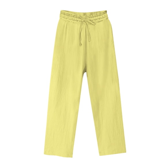 Women's Summer Cotton Linen Pants Casual Wide Leg High Waist Palazzo Beach Trousers Loose Casual Pants with Pockets