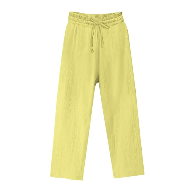 Timegard Womens Pants Plus Size Cotton Linen Lightweight Loose Solid Color Lounge Pants Basic Trousers