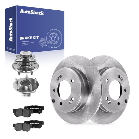 AutoShack Rear Solid Brake Rotors   Ceramic Pads   Hub Bearing Assembly 8-PC Brake Kit Replacement for 2006-2008 Hyundai Sonata 11.18" (284 mm)