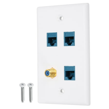 3 Cat 6 Ethernet Wall Plate, 4 Port F-Plug RJ45 Key-stone Jack Wall Plate, White