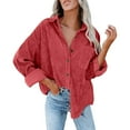 thumbnail image 3 of DondPO Long Sleeve Shirts for Women Flannel Shirt Women Womens Corduroy Button Down Shirt Oversized Blouses Tops Casual Warm Jacket With Pockets Womens Tops Business Casual Tops Watermelon red M, 3 of 8