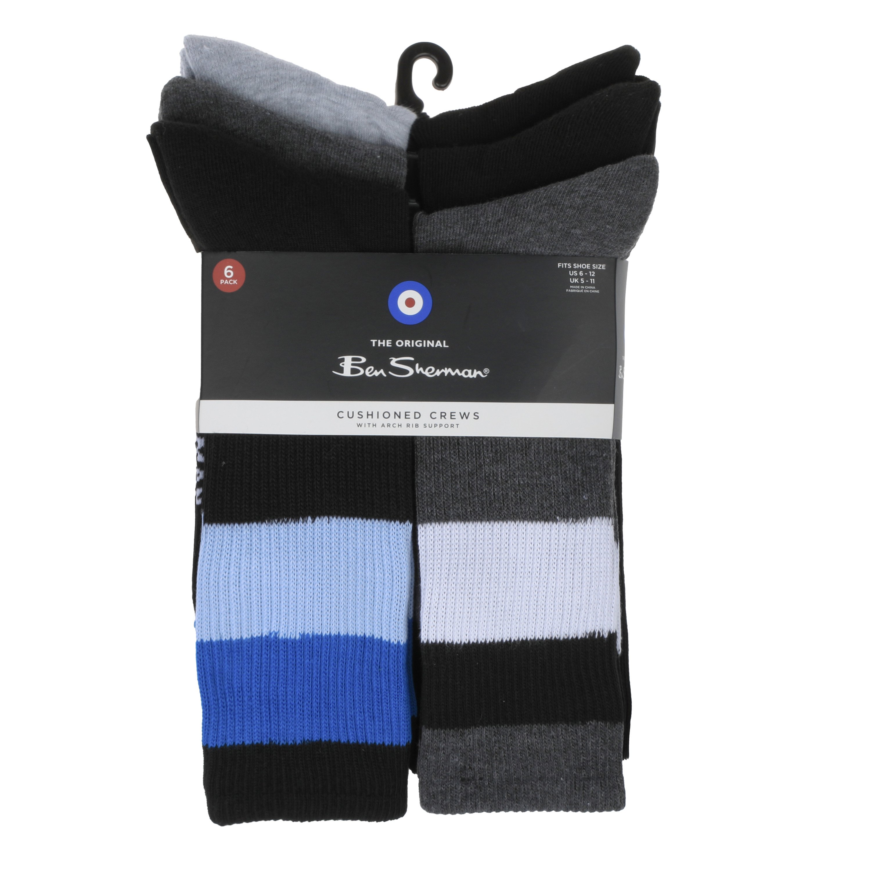 Ben Sherman Men’s Crew Socks Half Cushion Moisture Control Ribbed Socks