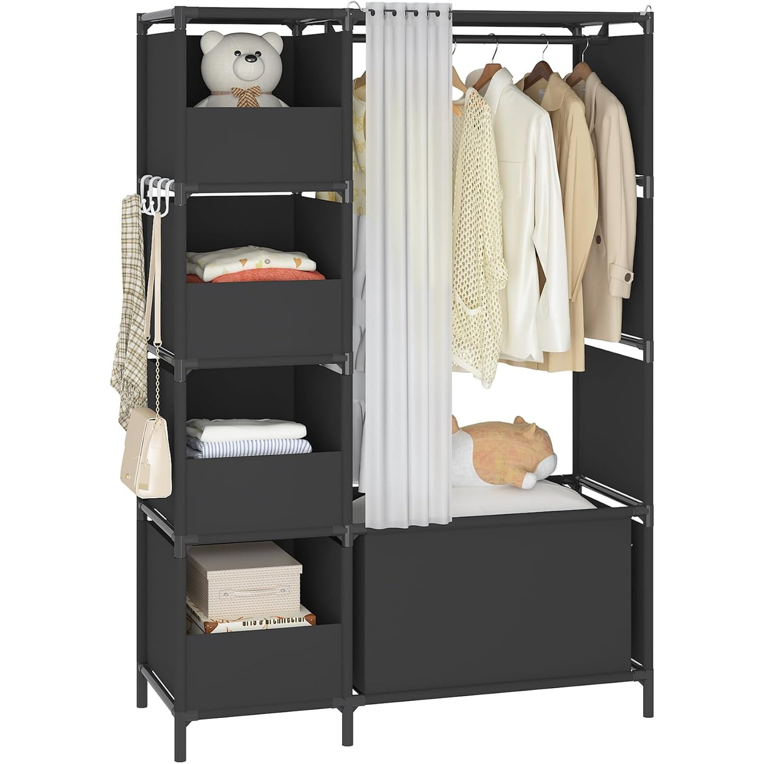 VIPEK X2 Expandable Reach-in Closet Racks Adjustable From 3'3" To 4'8" Portable Open Walk-in Closet Rack System With Flexible Shelves And Hanger Rods Clothing Rack For Hanging Clothes, Black