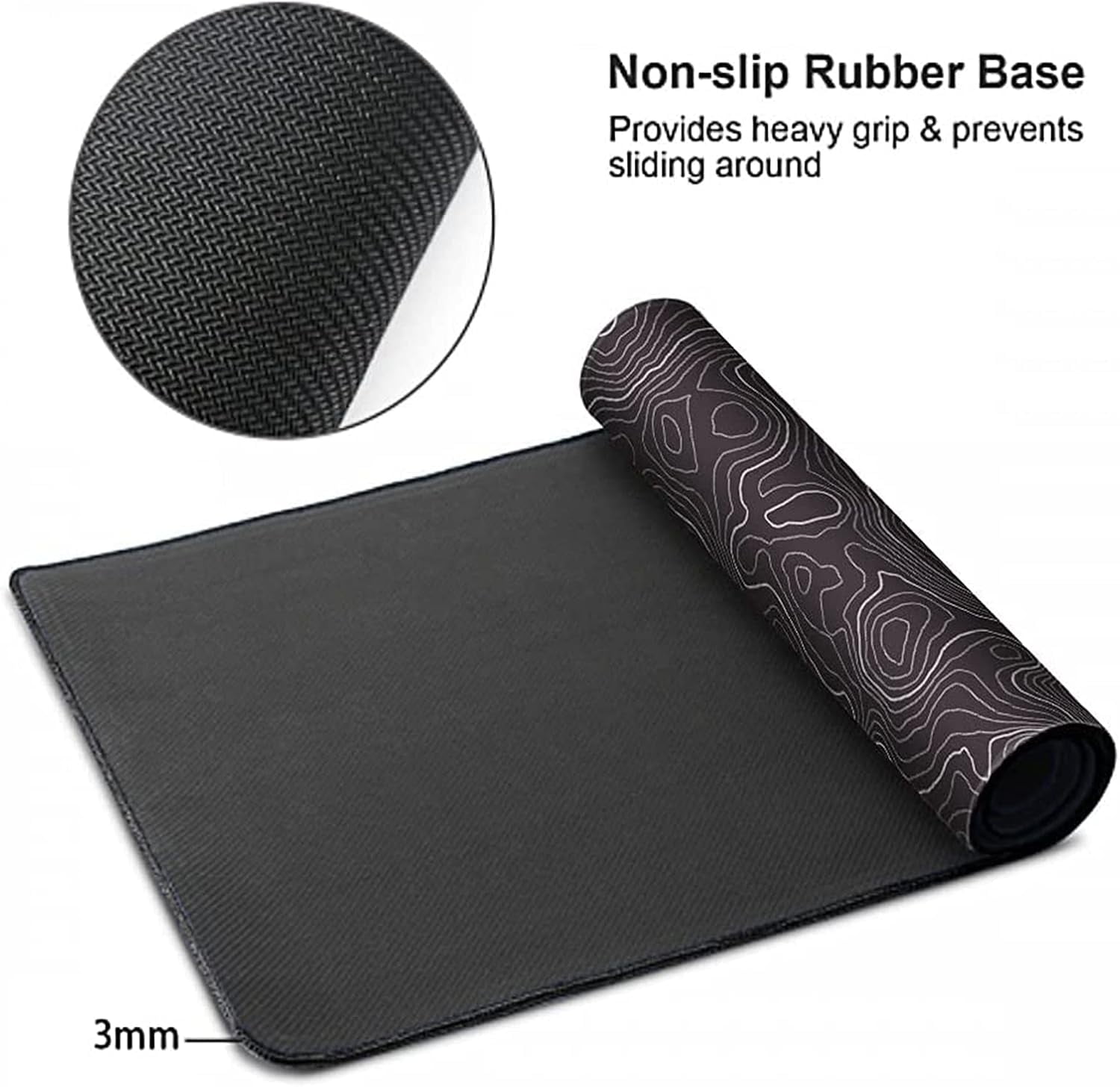 Topographic Map Lines XL Gaming Mouse Pad Large Waterproof Mouse Mat, 31.5x11.8 Inch, NonSlip Rubber Base, Geographic Background for Office Laptop Computer, Men Women