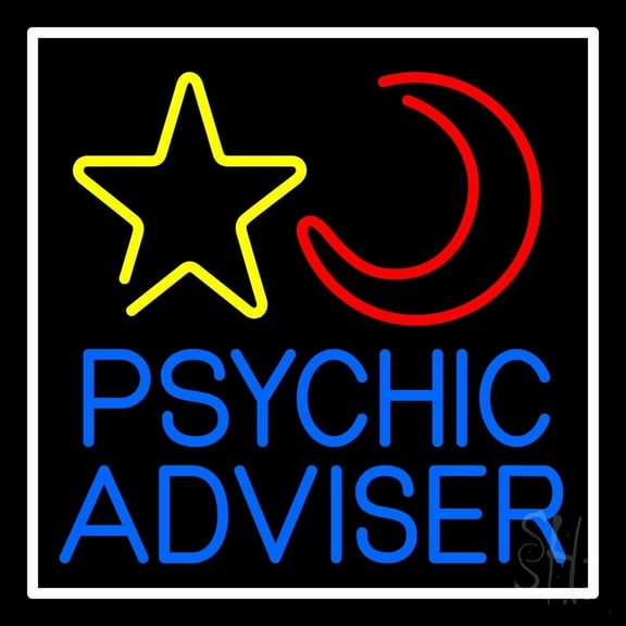 Blue Psychic Advisor With Logo White Border LED Neon Sign 24" Tall x 24" Wide - inches Black Square Cut Acrylic Backing, with Dimmer - Bright and Premium built indoor LED Neon Sign for Storefront.