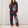 thumbnail image 3 of Disketp Pajamas Set Long Sleeve Sleepwear Womens Button Down Nightwear Pj Sets-Roses Skulls, 3 of 9