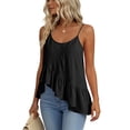 thumbnail image 5 of ClodeEU Women's Linen Blend Round Neck Spaghetti Strap Tank Top, Casual Pleated Asymmetrical Hem Blouse Black,Women's Plus L, 5 of 9