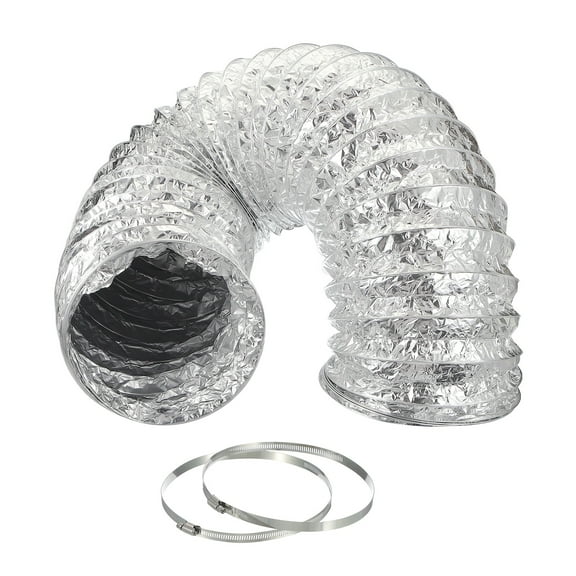 Uxcell 5Ft Dryer Vent Hose, 7" Dia. Flexible Aluminum Ducting 2 Clamps Included, Silver