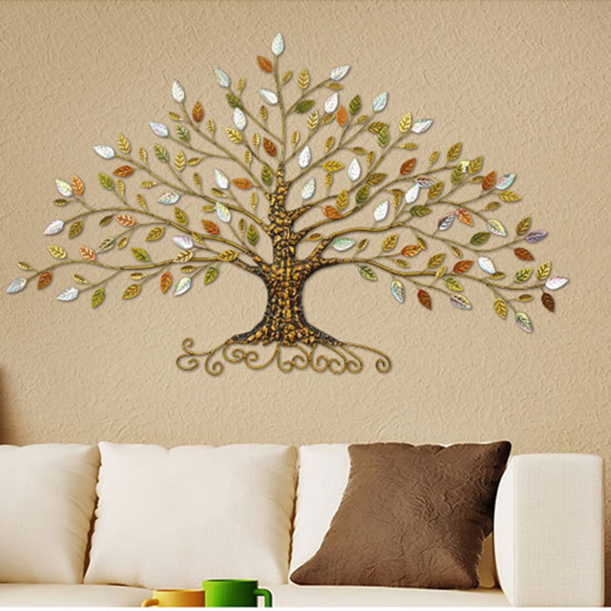 Wall Hanging Tree of Life Iron Metal Leaves Ornament Sculptures
