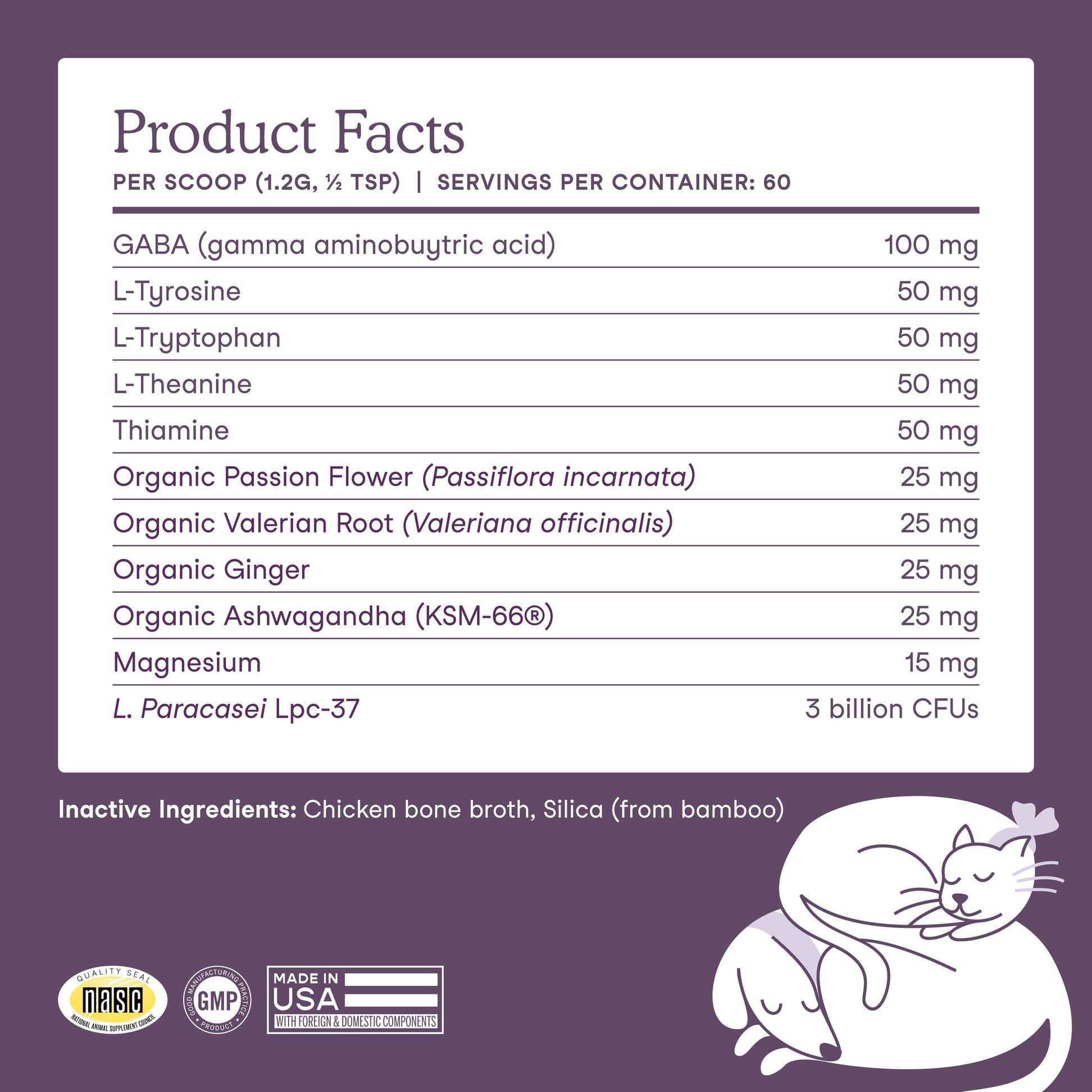 Fera Pets Cat & Dog Calming Powder - With Ashwagandha & L-Theanine - Promotes Stress Relief - 60 Scoops