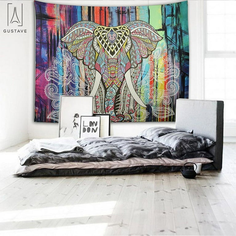 GustaveDesign Square Elephant Tapestry Wall Hanging Decor 57.09 * 78.74  Indian Home Hippie Bohemian Decor Livingroom Bedroom Beach Throw Tapestries