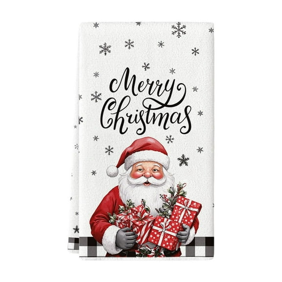 hengsof Christmas Kitchen Towels Christmas Theme Absorbent Microfiber Dish Towels for Kitchen, Red Cute Holiday Designs with Xmas Tree for Decoration, Gifting, Housewarming