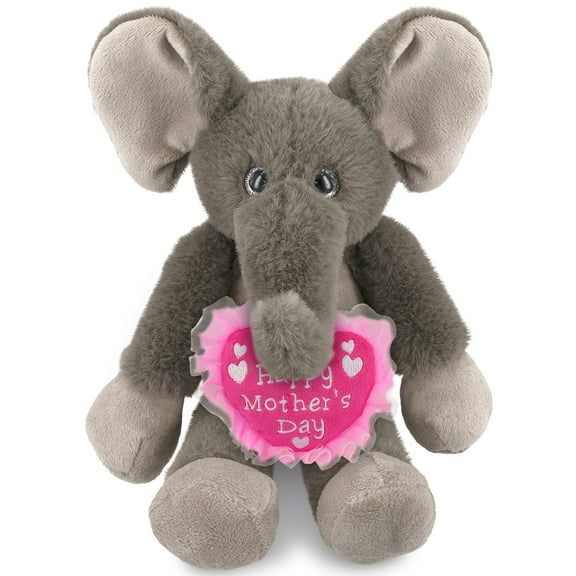 DolliBu Happy Mother's Day Super Soft Plush Long Leg Elephant - Cute Stuffed Animal Present With Pink Heart Message for Best Mommy, Grandma, Wife, Daughter - Safari Life Plush Toy Gift - 10.5 Inch