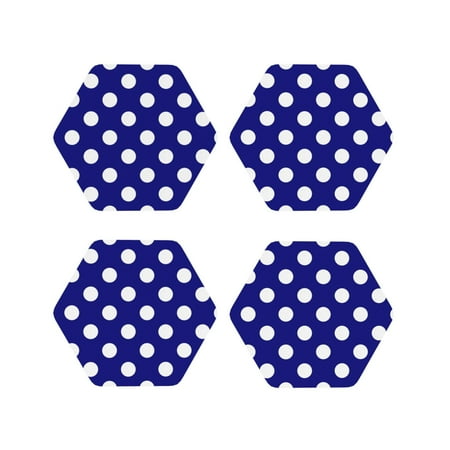 

Lukts Navy And White Polka Dot Print Leather Drinks Coasters Set of 4 Suitable or Drinks Furniture Protection and Easy Clean up-Hexagon