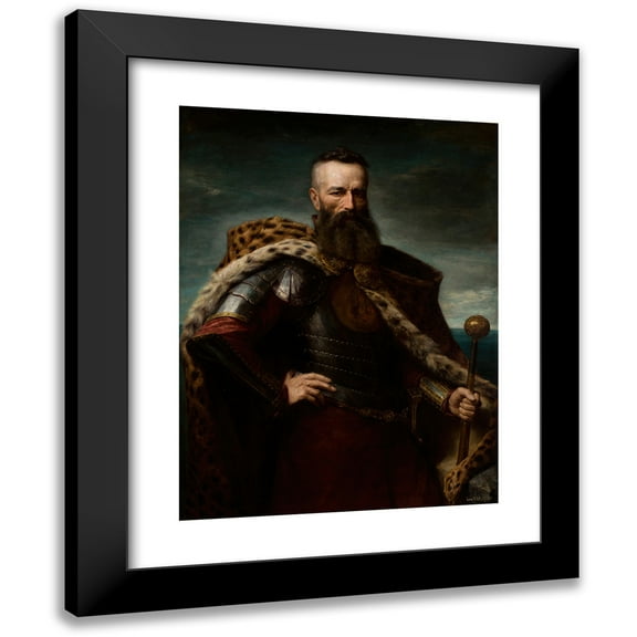 Leon Kapliński 12x14 Black Modern Framed Museum Art Print Titled - Portrait of Hetman Stefan Czarniecki (1863)