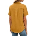 thumbnail image 5 of Vmvidoty Women's Summer Solid Color Lapel Button Short Sleeve Linen Blouse Gold XXXXL( Women's or Women's Plus ), 5 of 7
