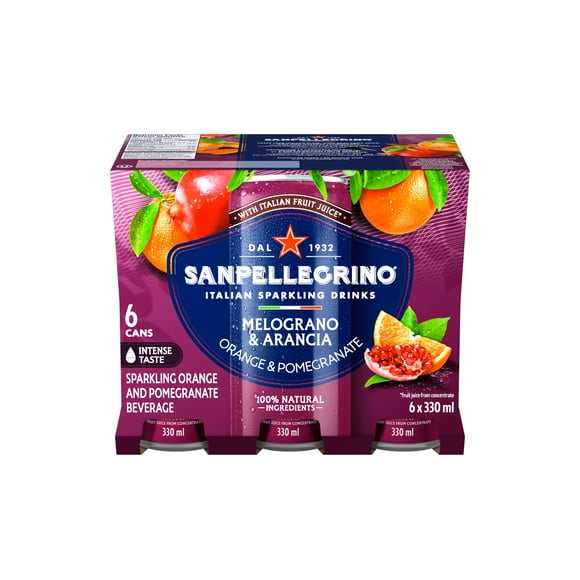 San Pellegrino Naturali Melograno & Arancia Sparkling Orange and Pomegranate Beverage 6 x 330mL, 6 x 330mL