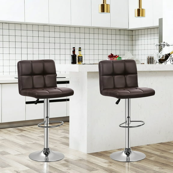 XF XINFENG Bar Stools Set of 2 with Footrest, PU Leather Adjustable Swivel Kitchen Counter Stools with Back Dining Chairs for Dining, Bar(Brown)