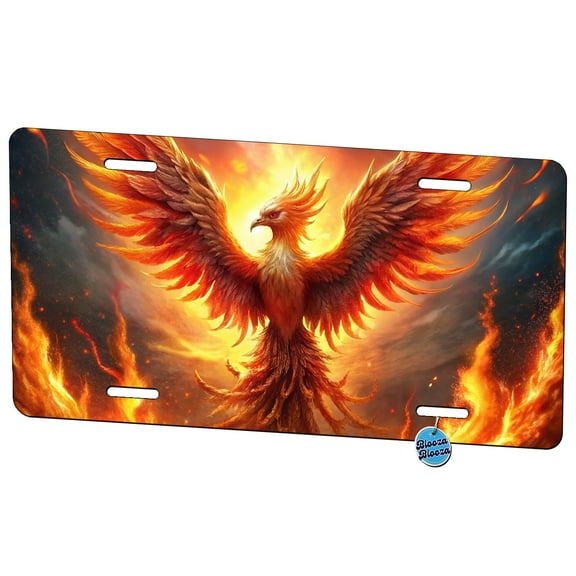 Flaming Phoenix Rising From Ashes Fantasy Bird Metal Novelty License Plate