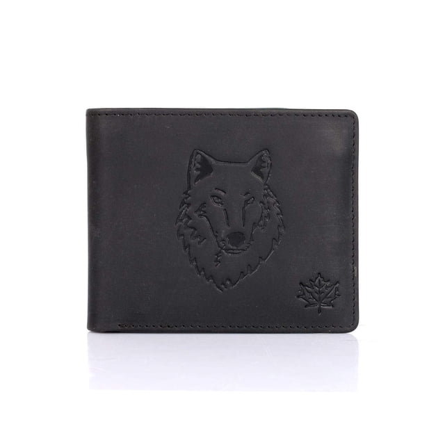 Cartera Karla Hanson de piel con bloqueo RFID, diseño de lobo negro, para hombre